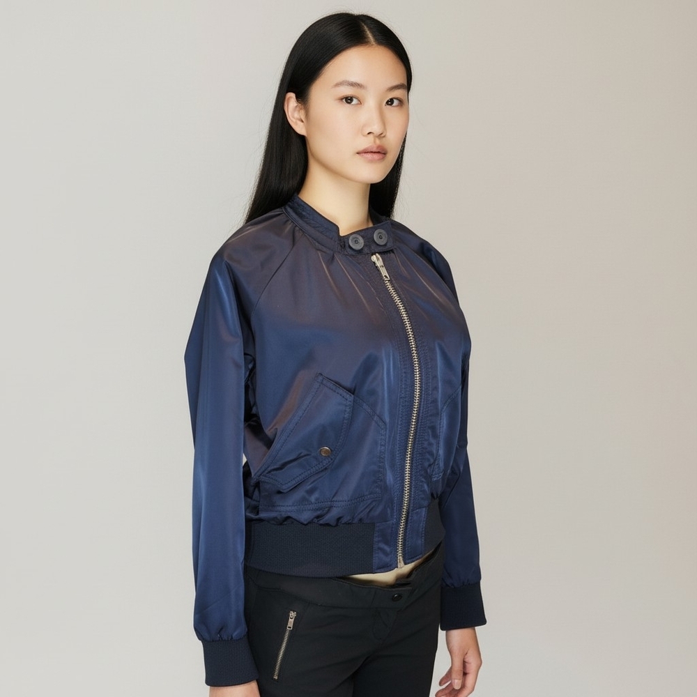 Free People Navy Bomber Jacket Zip Front Side Pockets Women's XS Extra Small